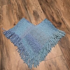 Kids Blue Knitted Poncho